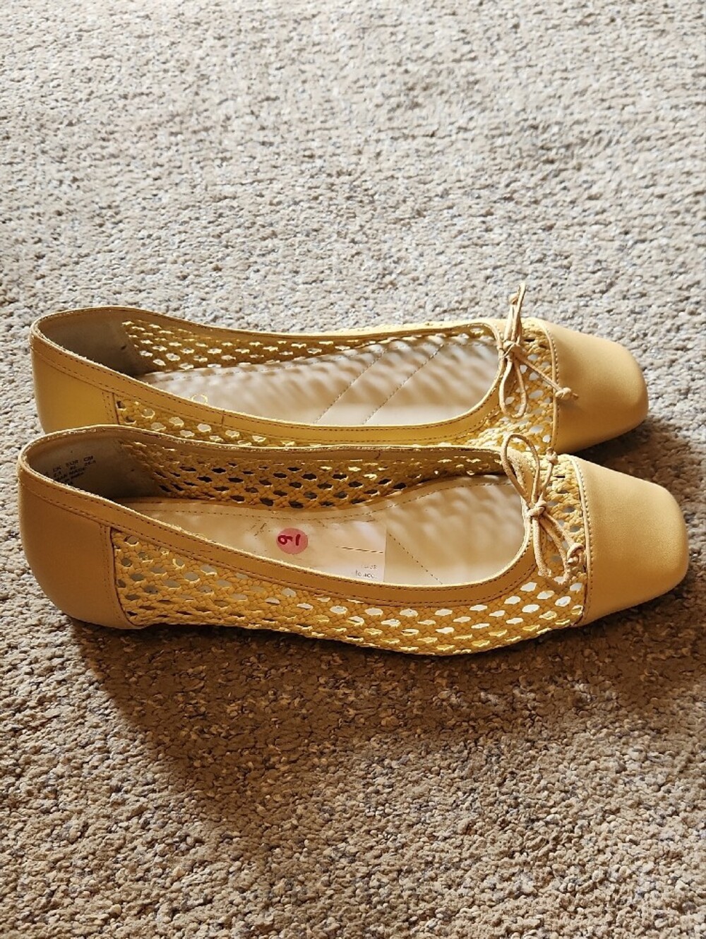 Franco Sarto Yellow Woven Square-Toe Ballet Flats with Bow - Picture 3 of 7